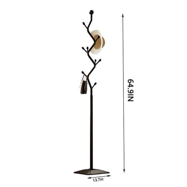 Metal Coat Rack Freestanding with 8 Hooks and Rectangular Base