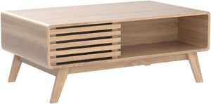 Mid-Century Fluted Coffee Table with 4-Compartment Storage & Tapered Legs