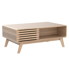 Mid-Century Fluted Coffee Table with 4-Compartment Storage & Tapered Legs
