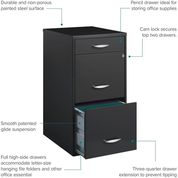 3-Drawer Vertical Metal Filing Cabinet with Lock – Letter Size