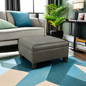 Large Square Faux Leather Storage Ottoman
