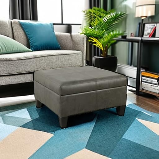Large Square Faux Leather Storage Ottoman