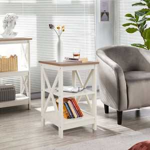 End Table Set of 2 with 3-Tier Shelf – Farmhouse Nightstand