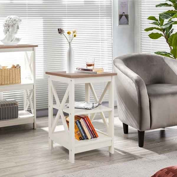 End Table Set of 2 with 3-Tier Shelf – Farmhouse Nightstand
