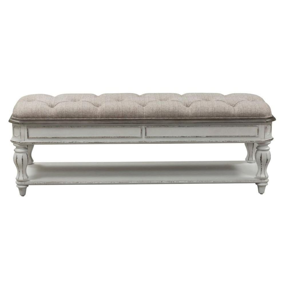 Upholstered Bedroom Bench with Storage Shelf