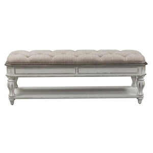 Upholstered Bedroom Bench with Storage Shelf