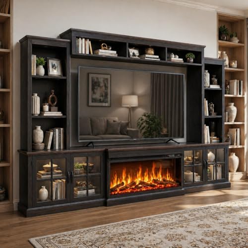 98" Farmhouse TV Stand with Fireplace & Barn Doors