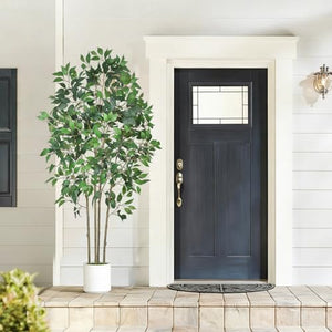 6 ft Artificial Ficus Tree with White Planter