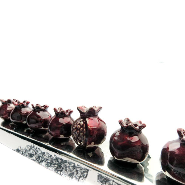 Pomegranate Strip Hanukkah Menorah — Aluminum, 14.5 Inch