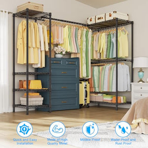 L-Shaped Corner Clothes Rack with Expandable Hanger Rod