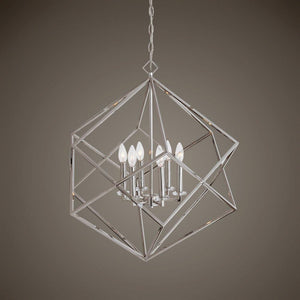 6-Light Polished Nickel Cube Pendant Chandelier