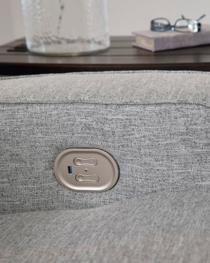 Power Reclining Sofa with Adjustable Headrest & USB Ports – Light Gray