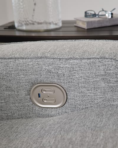 Power Reclining Sofa with Adjustable Headrest & USB Ports – Light Gray