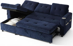 L-Shaped Sleeper Sectional Sofa with Storage Chaise