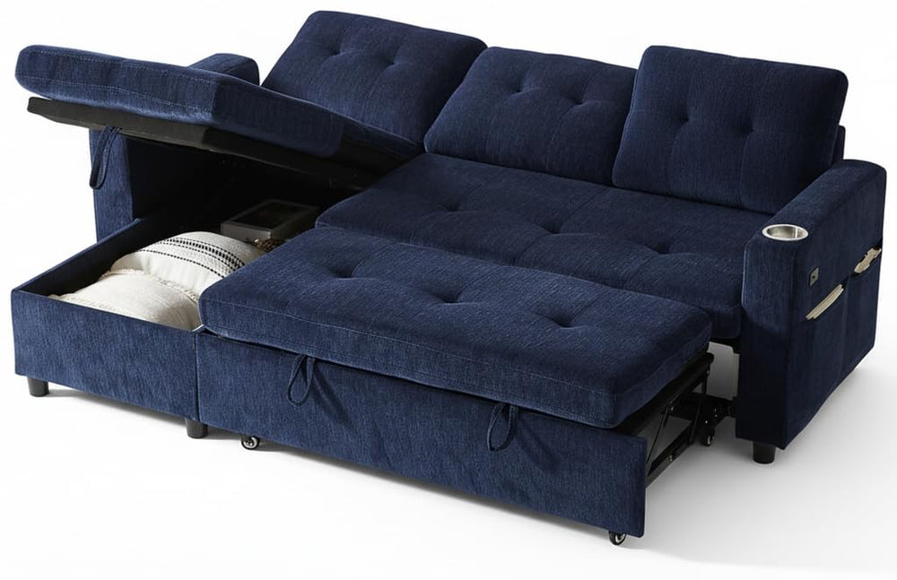 L-Shaped Sleeper Sectional Sofa with Storage Chaise