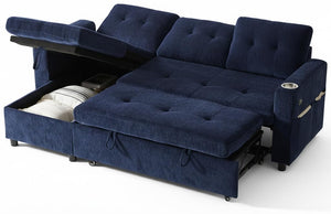 L-Shaped Sleeper Sectional Sofa with Storage Chaise