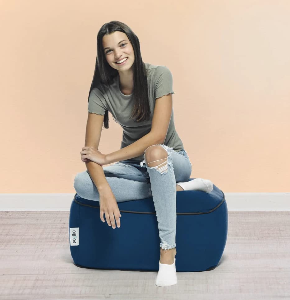 Square Ottoman Pouf – Small Fabric Foot Stool with Washable Cover