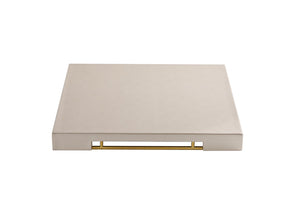 Oversized Square Ottoman Tray with Gold Handles – Faux Leather, 24x24