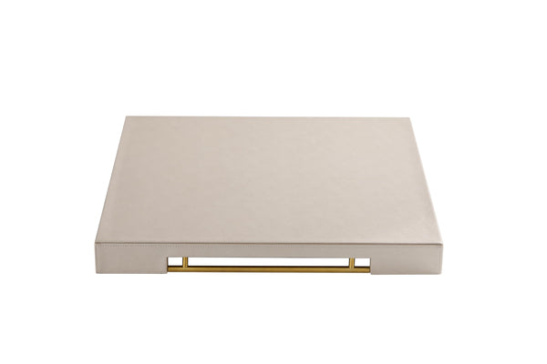 Oversized Square Ottoman Tray with Gold Handles – Faux Leather, 24x24