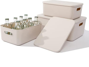 Lidded Plastic Storage Baskets 6-Pack