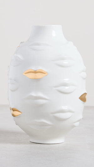 Gilded Gala Round Vase – White & Gold