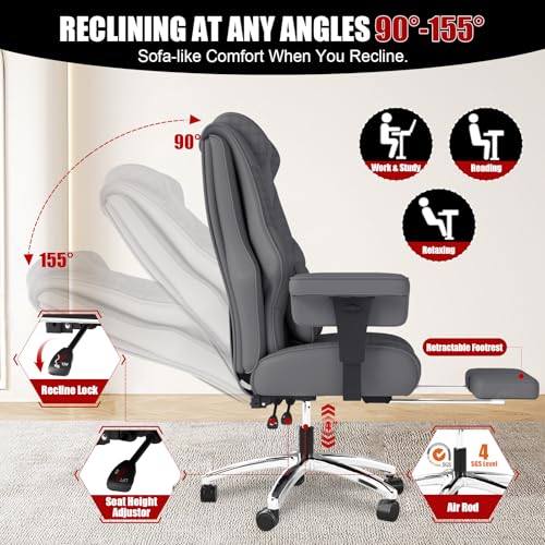 Big and Tall Ergonomic Reclining Office Chair with Footrest – 400 lb Capacity