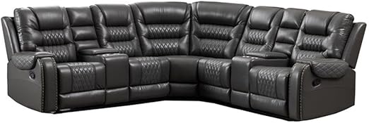 L-Shaped Manual Recliner Sectional Sofa with Chaise Lounge