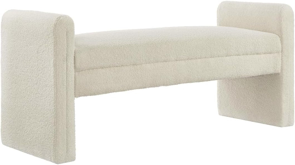 Upholstered Boucle Teddy Bench with Armrests