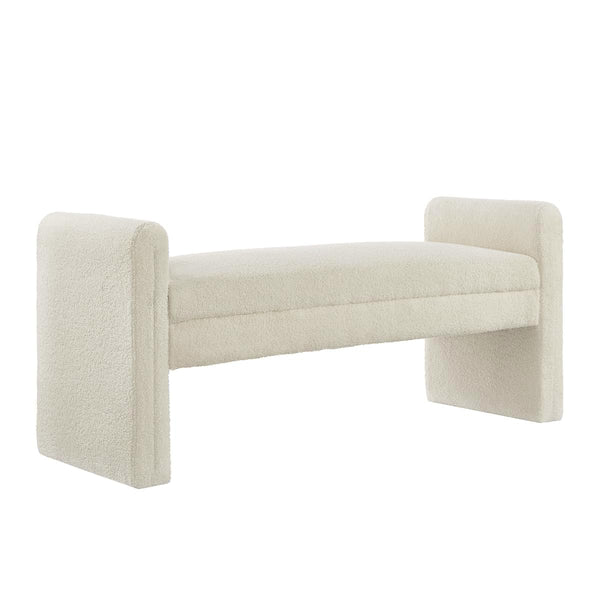 Upholstered Boucle Teddy Bench with Armrests