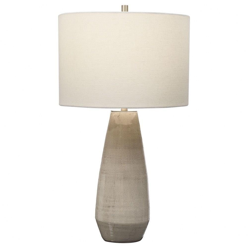 Ceramic Table Lamp – Crackled Taupe-Gray & Brass