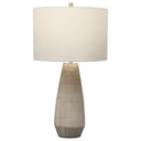 Ceramic Table Lamp – Crackled Taupe-Gray & Brass