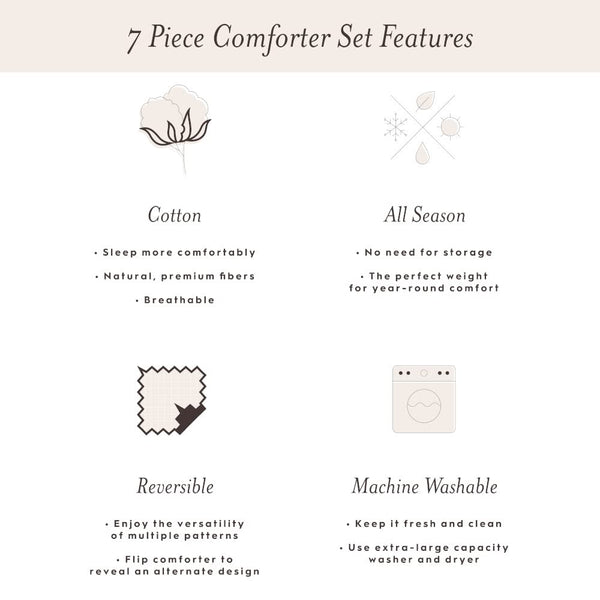 King Comforter Set – 7-Piece Cotton Reversible Bedding
