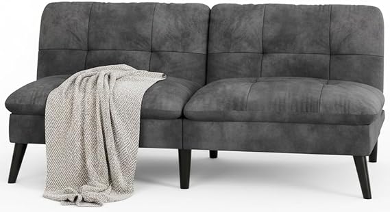Mid-Century Modern Futon Sofa Bed with Adjustable Backrest