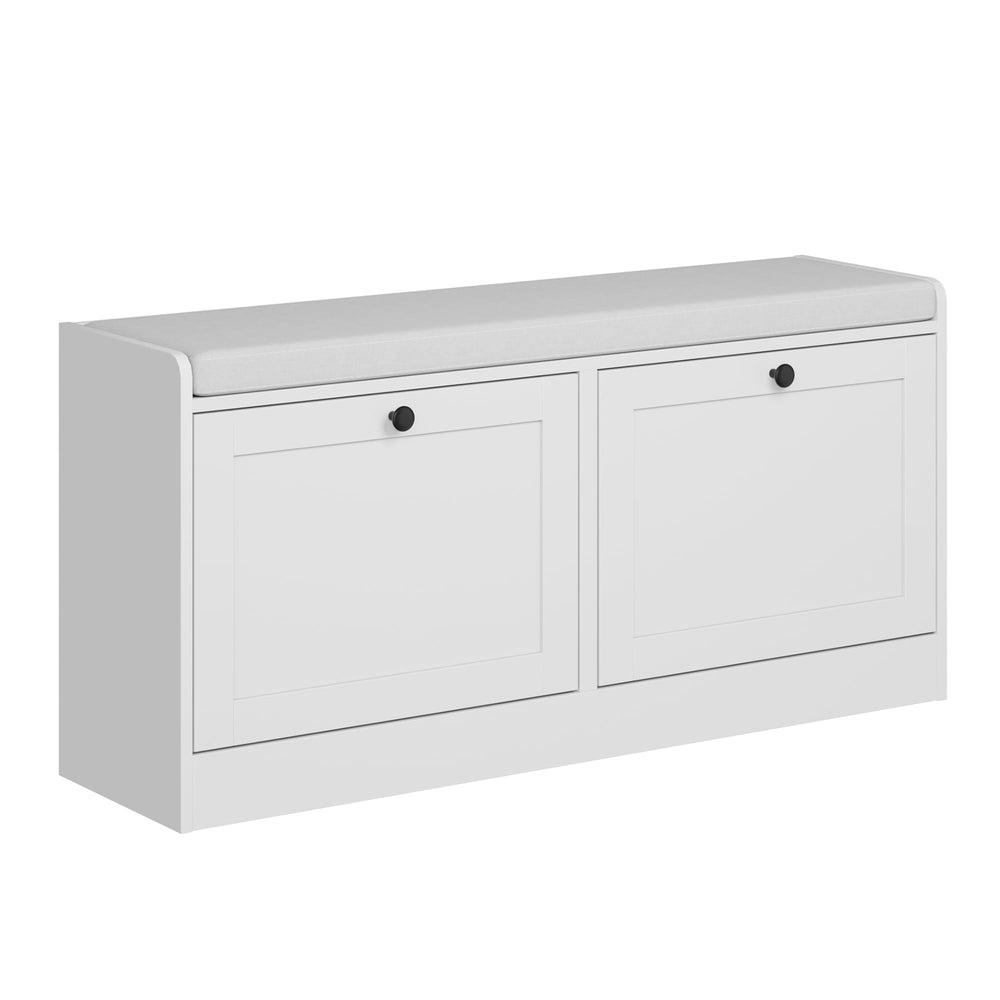 Shoe Storage Bench with Flip Drawers & Padded Seat