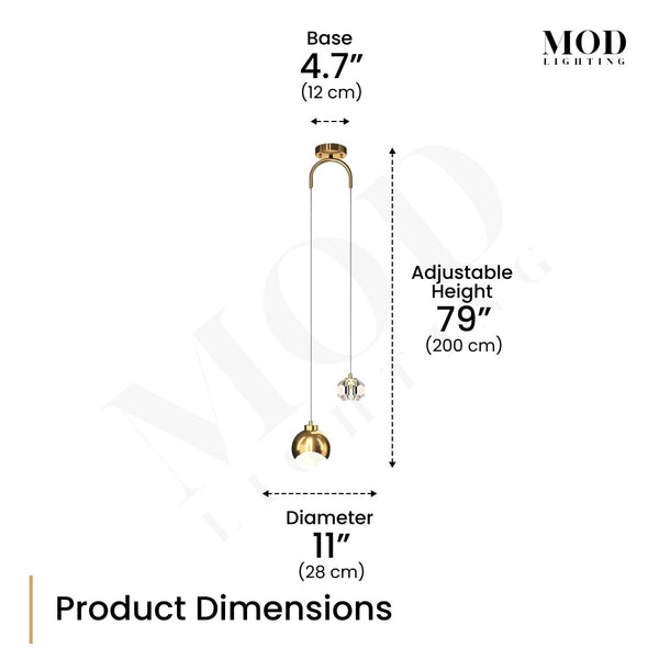 Gold Crystal Modern Pendant Light – Dimmable LED, Adjustable Hanging