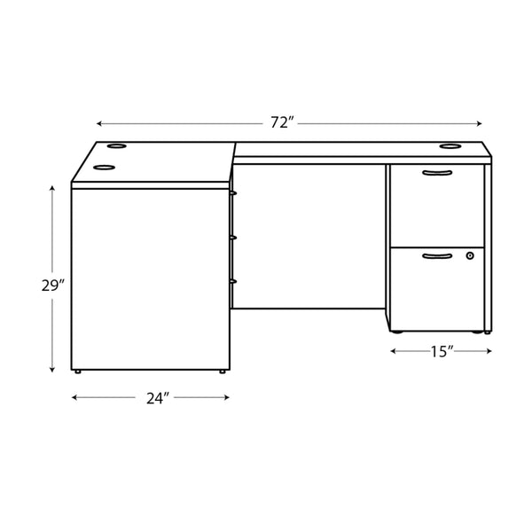 L-Shaped Executive Desk with 5 Drawers, 66"W x 72"D