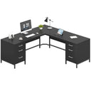 L-Shaped Corner Desk with 6 Drawers and File Cabinet