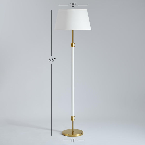 Mid-Century Floor Lamp with Linen Shade – 63" Tall, White & Brass