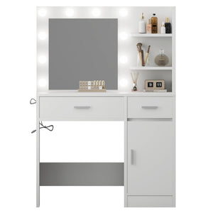 Lighted Makeup Vanity Desk with Mirror, Drawers & Storage Cabinet – White