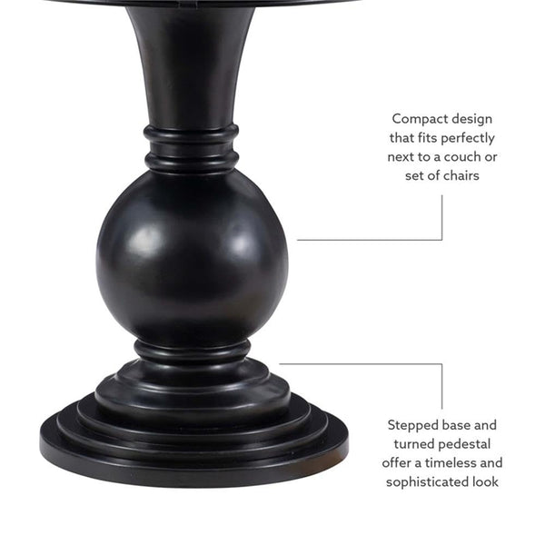 Round Pedestal Accent End Table in Jet Black