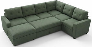 U-Shaped Sectional Sleeper Sofa with Storage Ottoman