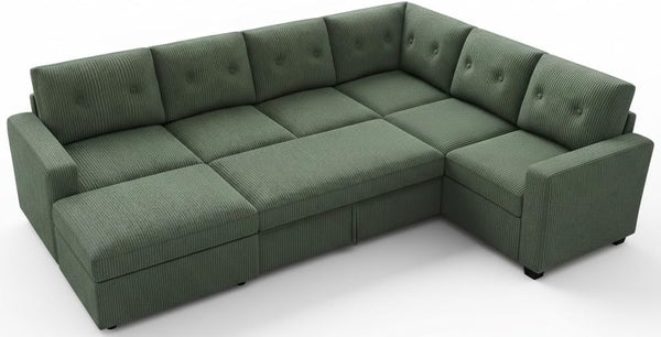 U-Shaped Sectional Sleeper Sofa with Storage Ottoman