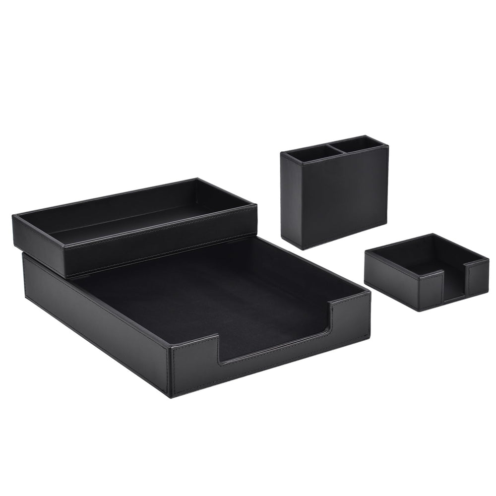 4-Piece Faux Leather Desk Organizer Set