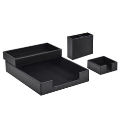 4-Piece Faux Leather Desk Organizer Set