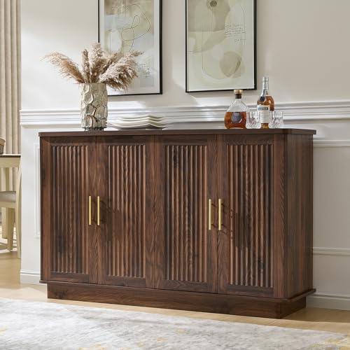 Fluted Sideboard Buffet Cabinet with 4 Doors & Adjustable Shelves