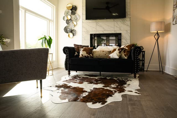 Tricolor Brazilian Cowhide Rug – XLarge Genuine Leather Area Rug