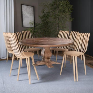 60-Inch Round Farmhouse Pedestal Dining Table – Pine Wood