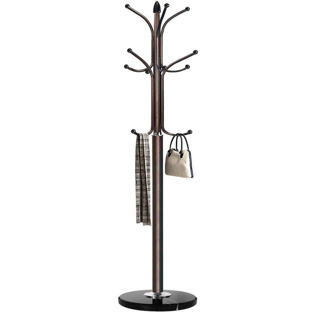 Metal Coat Rack Stand with Marble Base – 12 Hooks