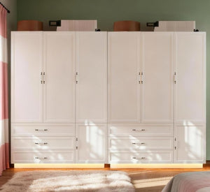 72" 3-Door Wardrobe Armoire with LED Light & Drawers
