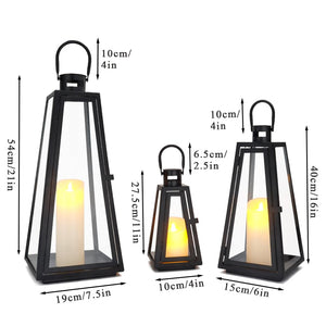 Set of 3 Decorative Metal Candle Lanterns with Tempered Glass — Indoor & Outdoor